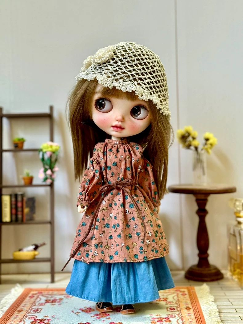 Vintage BLYTHE Floral Dress Set – Elegant Terracotta & Teal Outfit with Lace Accents - Image 1
