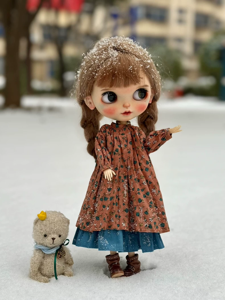 Vintage BLYTHE Floral Dress Set – Elegant Terracotta & Teal Outfit with Lace Accents - Image 3