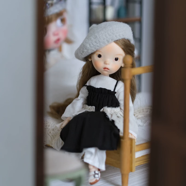 Elegant Black & White Layered Doll Outfit for BLYTHE OB24 OB22 Azone - Adjustable Straps, Detachable Beret, Premium Craftsmanship - Image 6