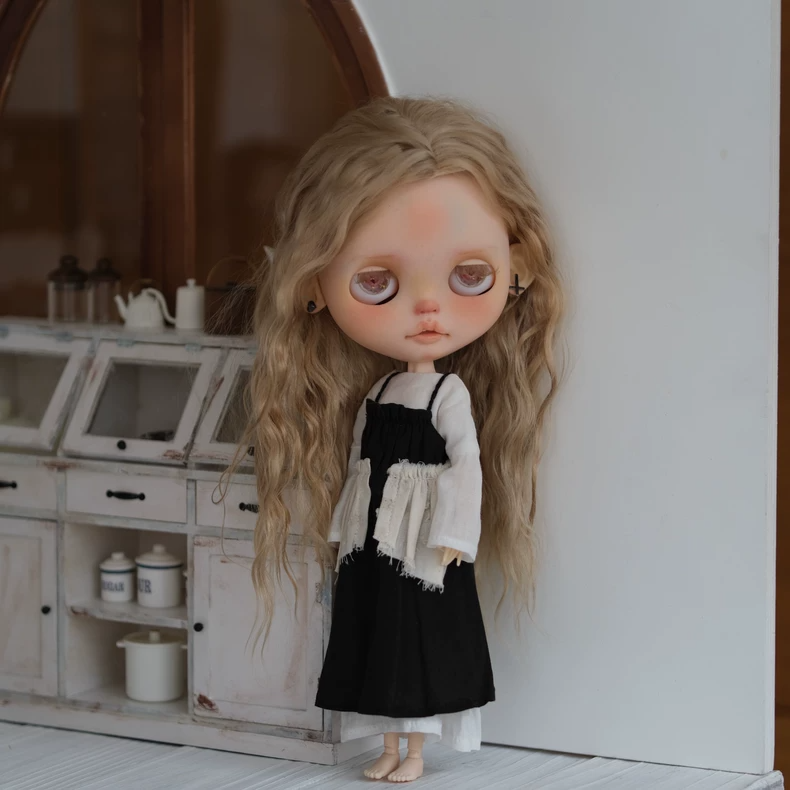 Elegant Black & White Layered Doll Outfit for BLYTHE OB24 OB22 Azone - Adjustable Straps, Detachable Beret, Premium Craftsmanship - Image 7