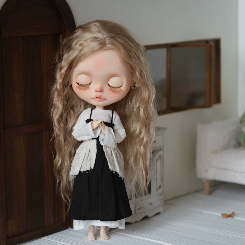 Elegant Black & White Layered Doll Outfit for BLYTHE OB24 OB22 Azone - Adjustable Straps, Detachable Beret, Premium Craftsmanship - Image 8