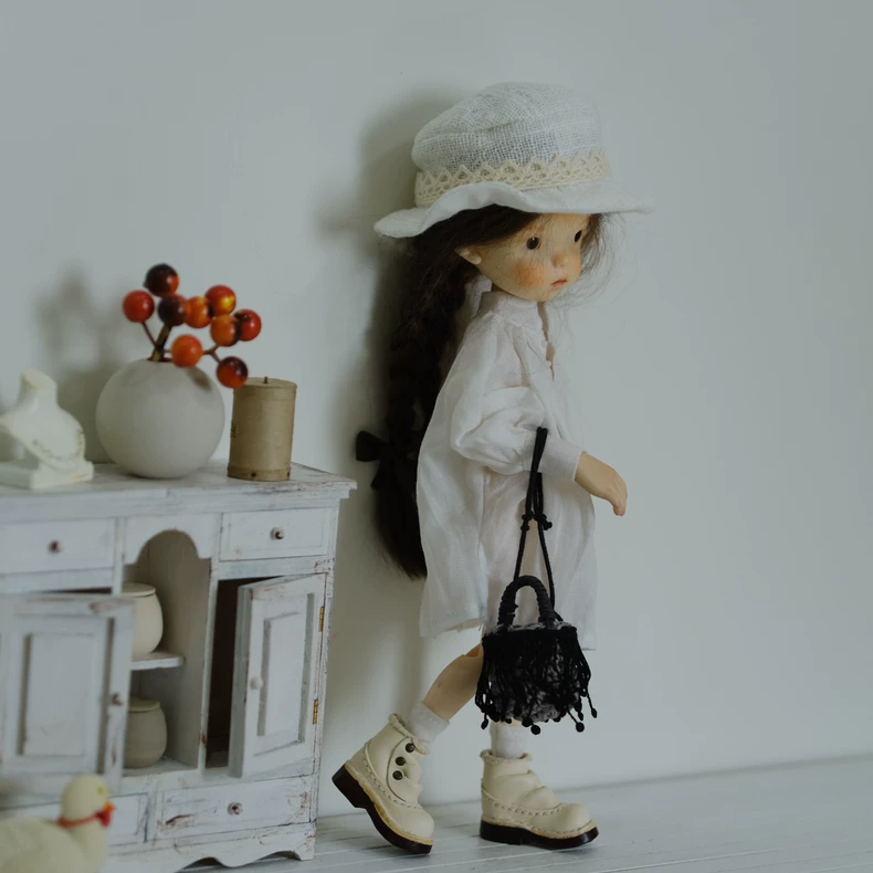 Vintage Style Blythe Doll Clothes Deep V-Neck Linen-Like Outfit for ob22 ob24 Black White Beige - Image 8