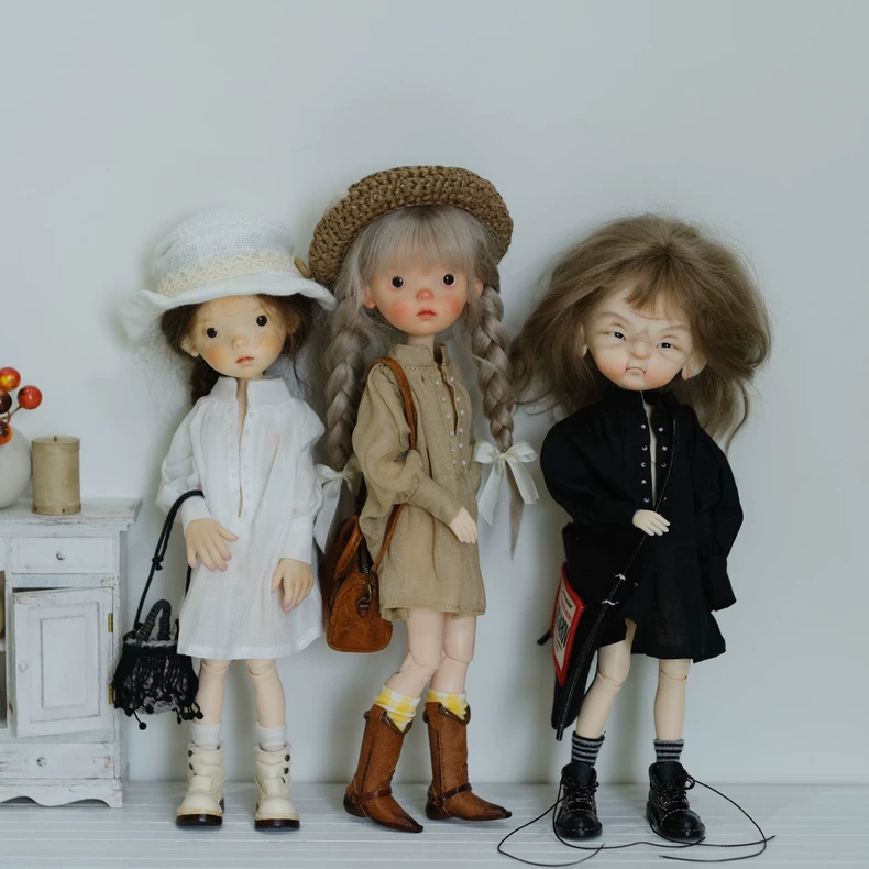 Vintage Style Blythe Doll Clothes Deep V-Neck Linen-Like Outfit for ob22 ob24 Black White Beige - Image 9