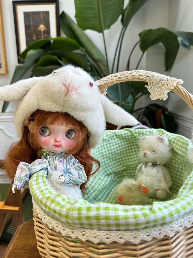 Charming Handmade BLYTHE Doll Outfit: Bunny Hat, Floral Dress & Cozy Socks - Image 3