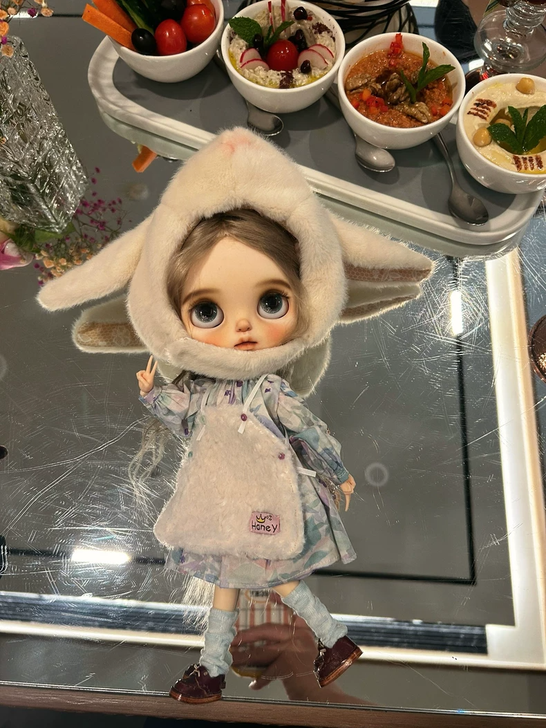 Charming Handmade BLYTHE Doll Outfit: Bunny Hat, Floral Dress & Cozy Socks - Image 5