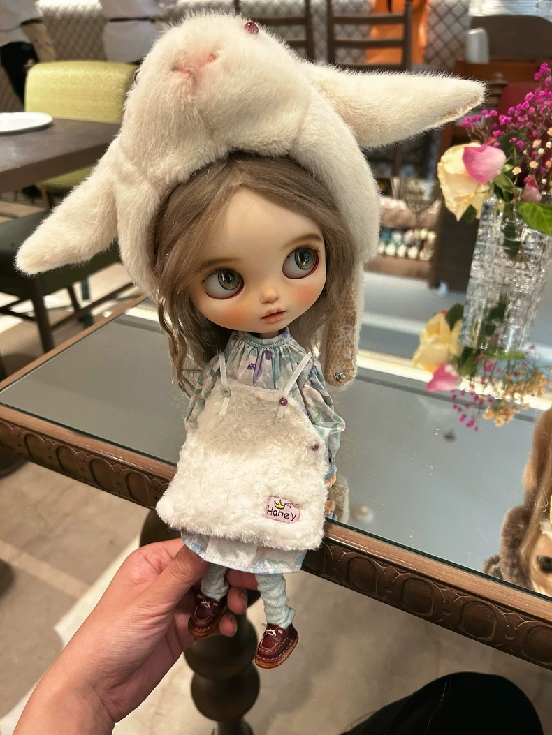 Charming Handmade BLYTHE Doll Outfit: Bunny Hat, Floral Dress & Cozy Socks - Image 6