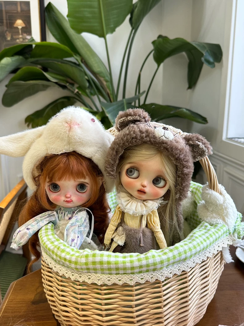 Charming Handmade BLYTHE Doll Outfit: Bunny Hat, Floral Dress & Cozy Socks - Image 8