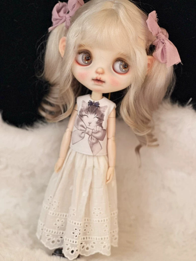 Charming Blythe Doll Outfit: Cat Top & Lace Skirt for OB22, OB24, OB26 – Pastel Elegance & Durable Craftsmanship - Image 5