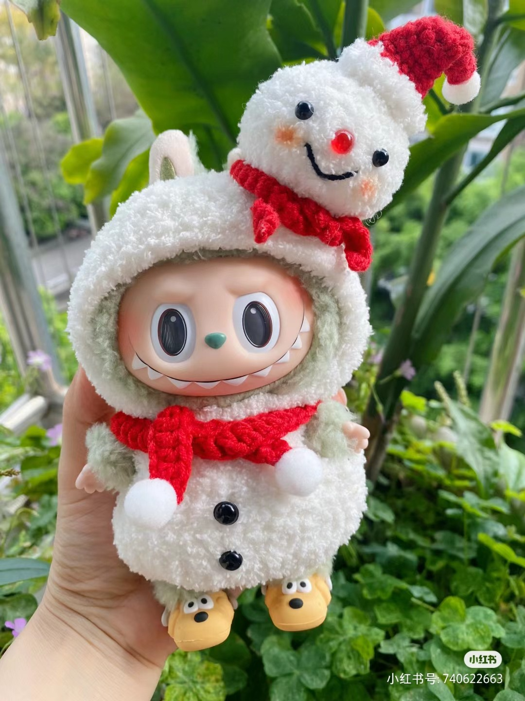 Festive Snowman Labubu Doll Outfit – Cozy Plush Winter Wonderland Design in White & Red - Image 1