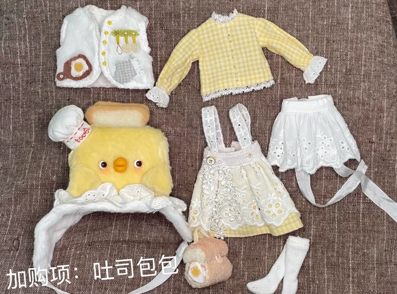Charming Culinary Blythe Doll Outfit – Yellow Gingham Apron Dress, Hat & Accessories for OB22/OB24 - Image 7