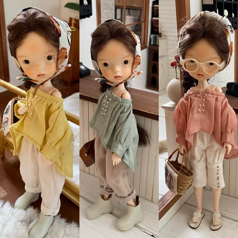 Vibrant Summer Blythe Doll Outfits – Licca6 & Ob24/22 Styles, Linen-Like Comfort, Off-Shoulder Tops & Cropped Pants for Beach & Play - Image 2