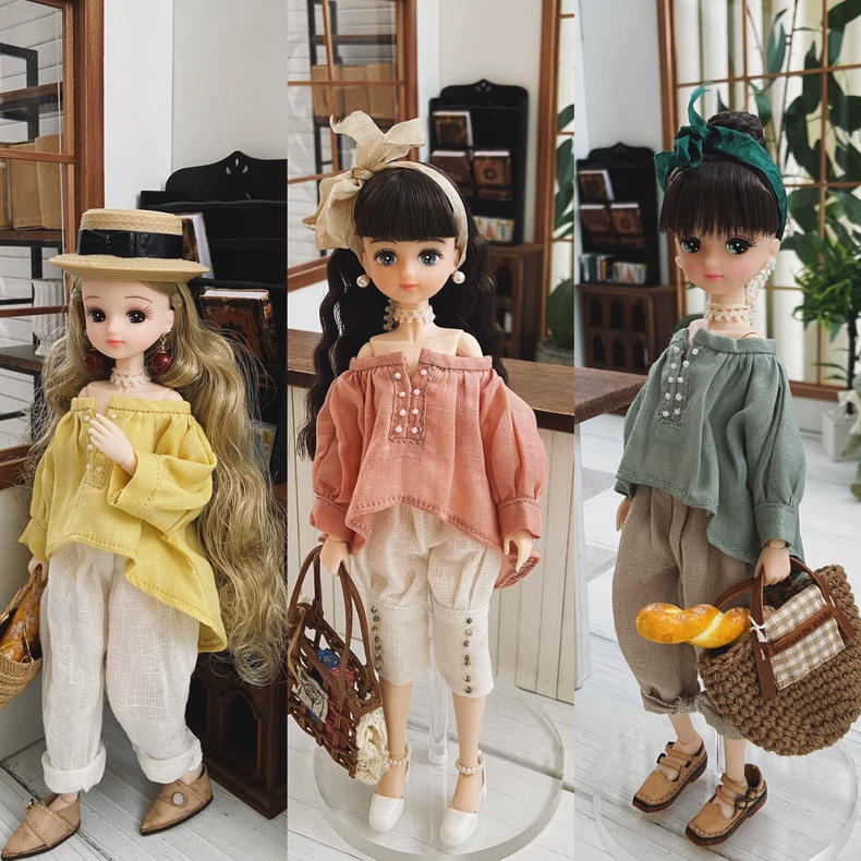 Vibrant Summer Blythe Doll Outfits – Licca6 & Ob24/22 Styles, Linen-Like Comfort, Off-Shoulder Tops & Cropped Pants for Beach & Play - Image 3