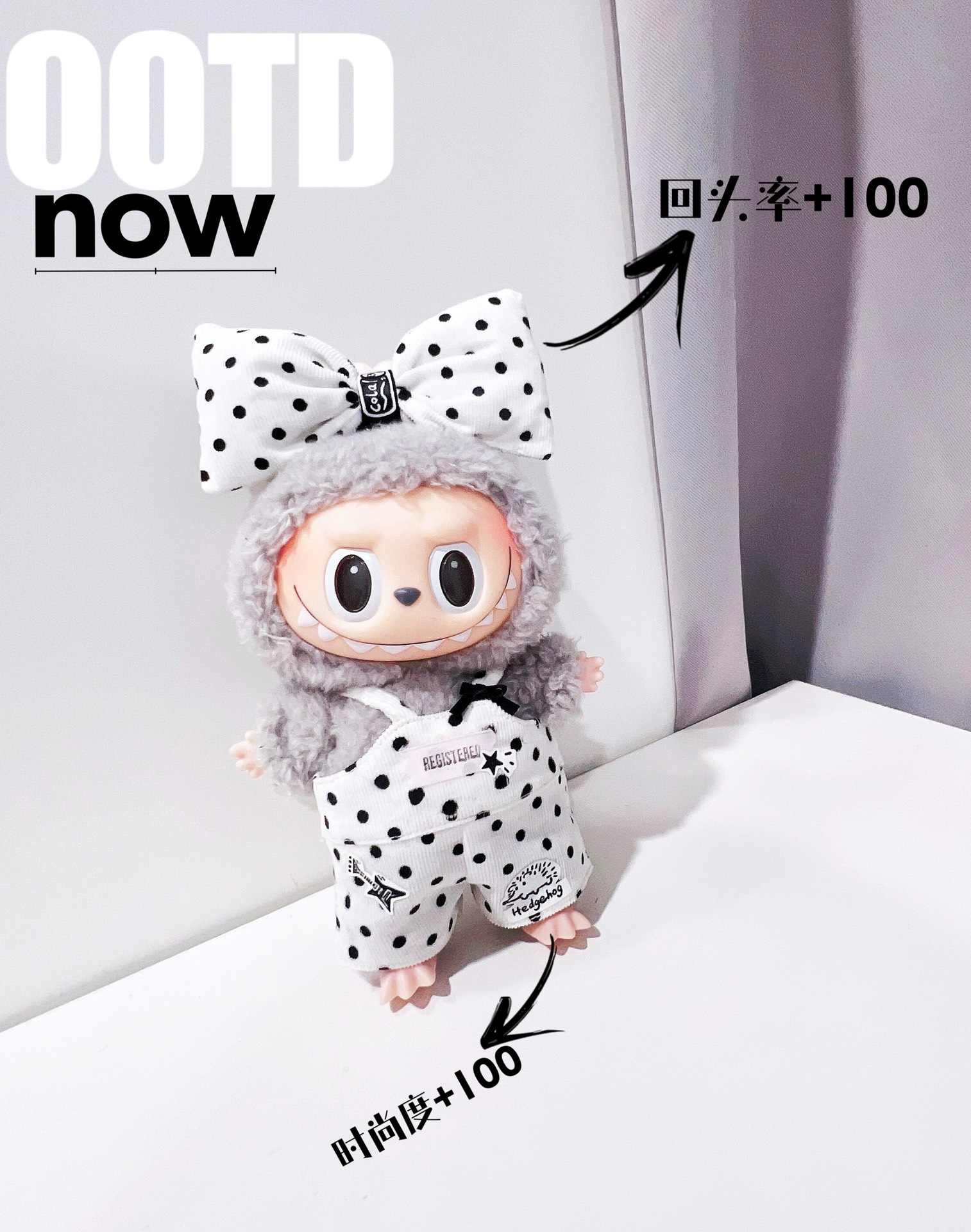 Adorable Labubu Doll Outfit – Handmade Polka-Dot Dresses & Cozy Hats | POP MART - Image 2
