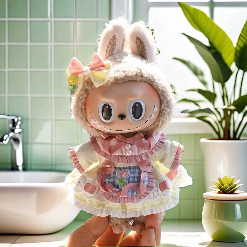 Whimsical Labubu Doll Outfit: Pastel Dress with Ruffles & Bow for Collectors - Image 2