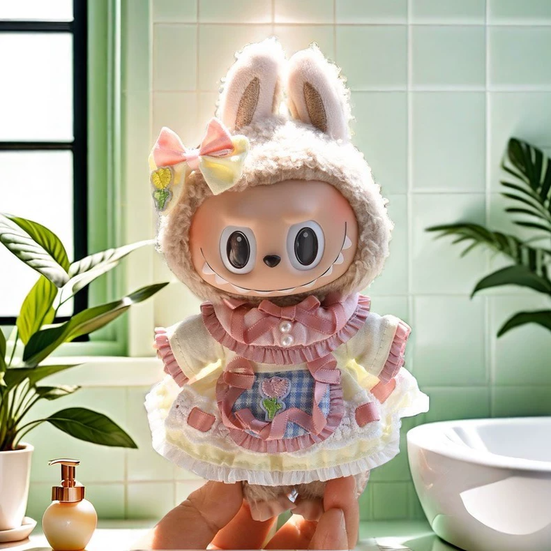 Whimsical Labubu Doll Outfit: Pastel Dress with Ruffles & Bow for Collectors - Image 3