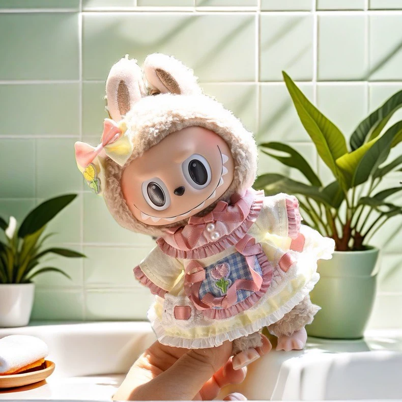 Whimsical Labubu Doll Outfit: Pastel Dress with Ruffles & Bow for Collectors - Image 4