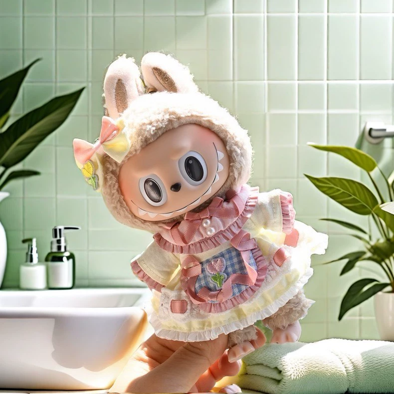 Whimsical Labubu Doll Outfit: Pastel Dress with Ruffles & Bow for Collectors - Image 5
