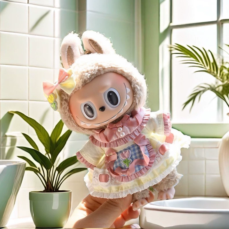 Whimsical Labubu Doll Outfit: Pastel Dress with Ruffles & Bow for Collectors - Image 6