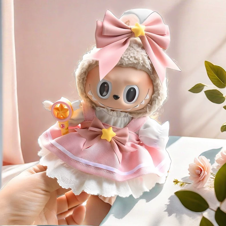 Enchanted Labubu Fairy Doll Outfit – Magical Pink Dress with Bow & Wand, Soft Plush Collectible - Image 1