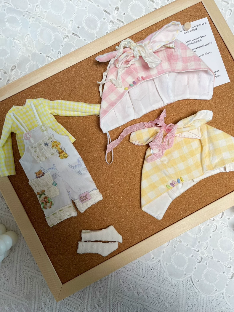 Handmade Vintage BLYTHE Doll Outfit – Pastel Gingham & Lace Trim, Adjustable Overalls, Premium Quality - Image 8