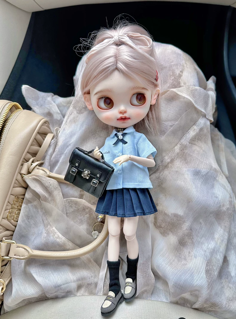 Handmade Thai School Uniform Outfit for Blythe ob24 Dolls | Light Blue & Navy - Image 1