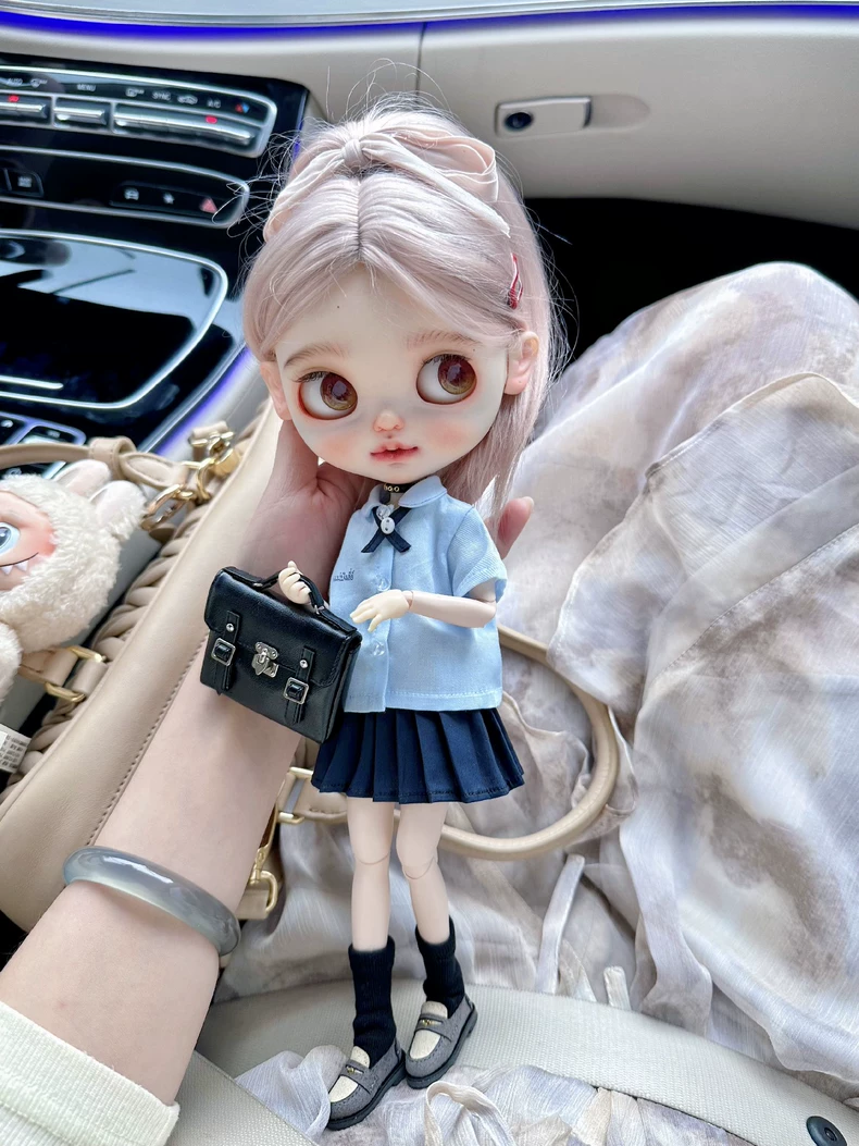 Handmade Thai School Uniform Outfit for Blythe ob24 Dolls | Light Blue & Navy - Image 6