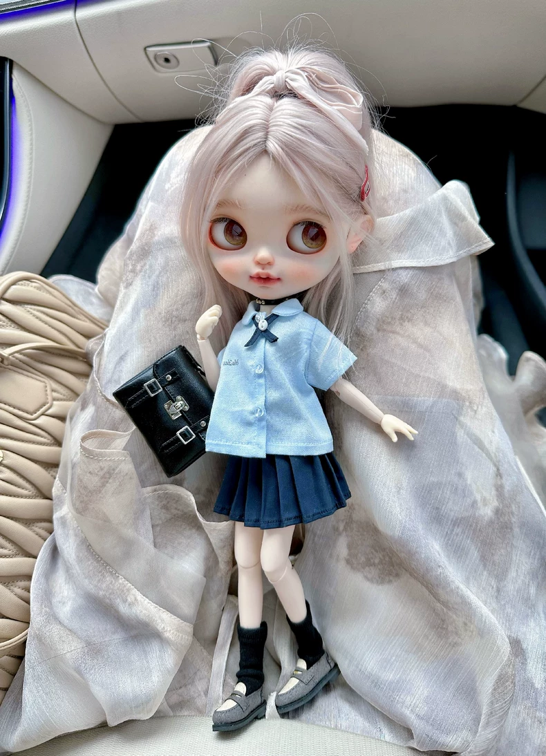 Handmade Thai School Uniform Outfit for Blythe ob24 Dolls | Light Blue & Navy - Image 8