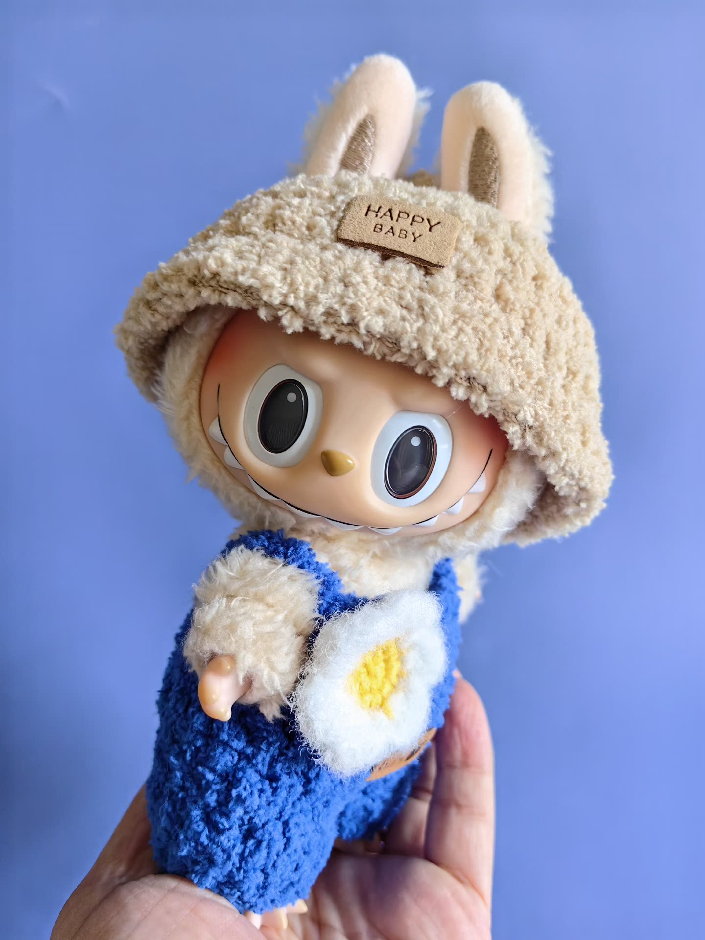 Cozy Bunny Labubu Doll Outfit – Plush Hat & Egg-Print Jumpsuit for Whimsical Play & Collecting - Image 1