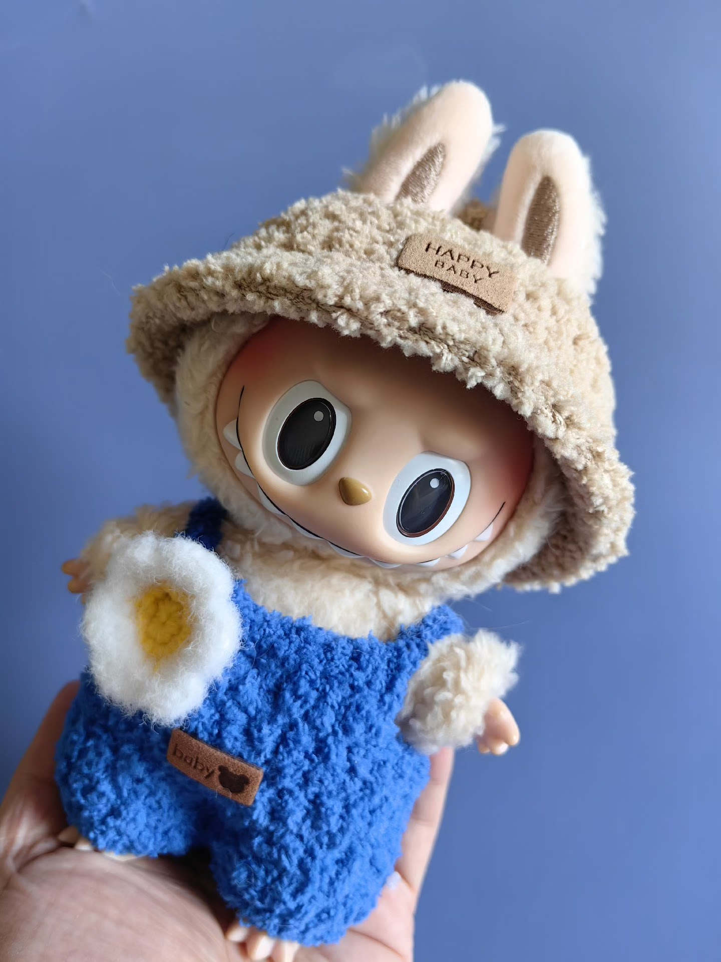 Cozy Bunny Labubu Doll Outfit – Plush Hat & Egg-Print Jumpsuit for Whimsical Play & Collecting - Image 2