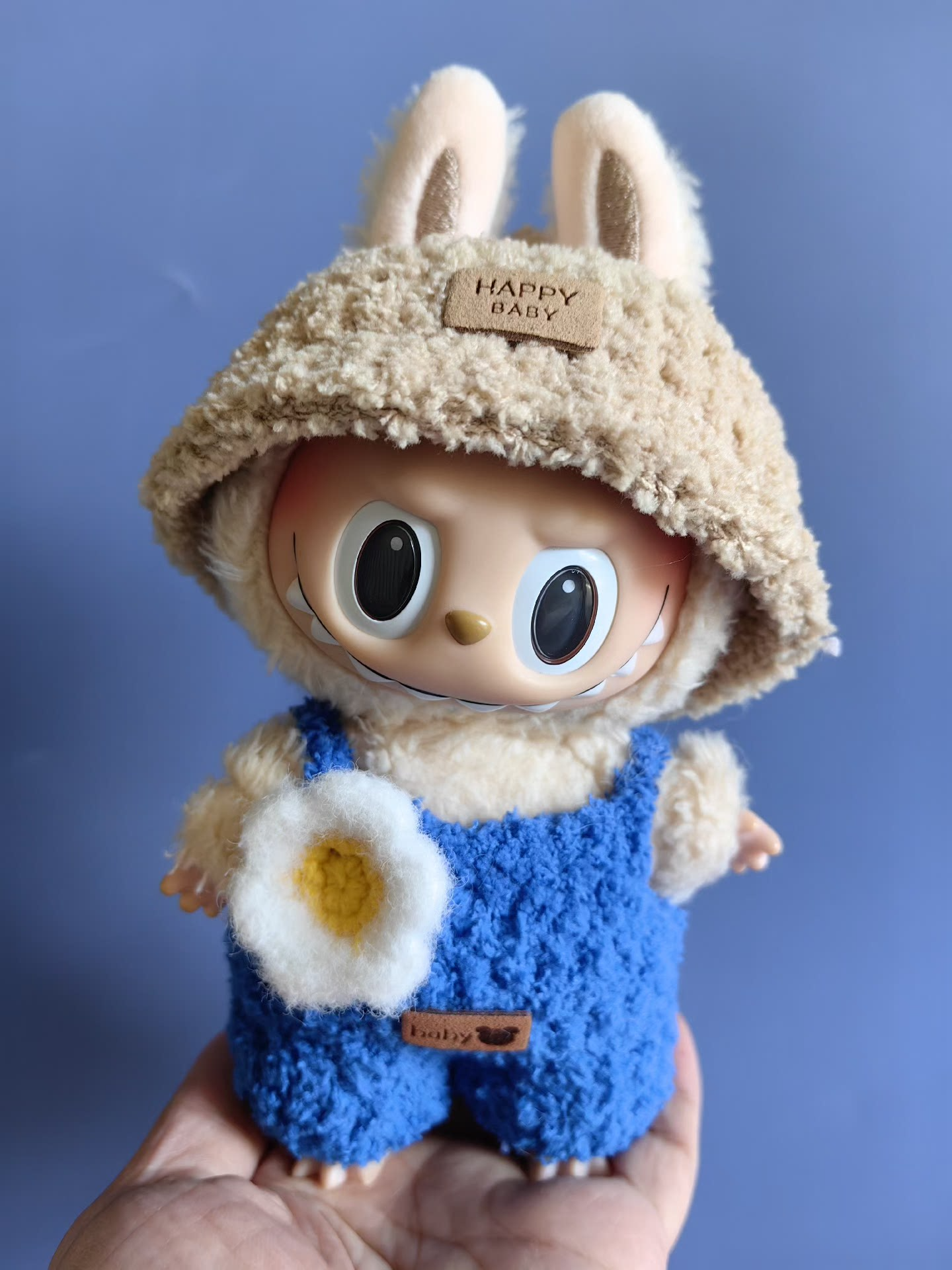 Cozy Bunny Labubu Doll Outfit – Plush Hat & Egg-Print Jumpsuit for Whimsical Play & Collecting - Image 4