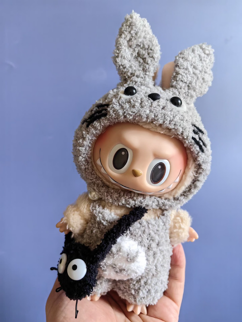 Whimsical Labubu Doll in Cozy Totoro Outfit – Soft Plush Collectible with Hat & Pants - Image 1