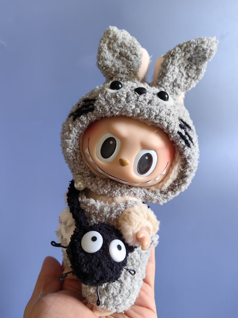 Whimsical Labubu Doll in Cozy Totoro Outfit – Soft Plush Collectible with Hat & Pants - Image 3