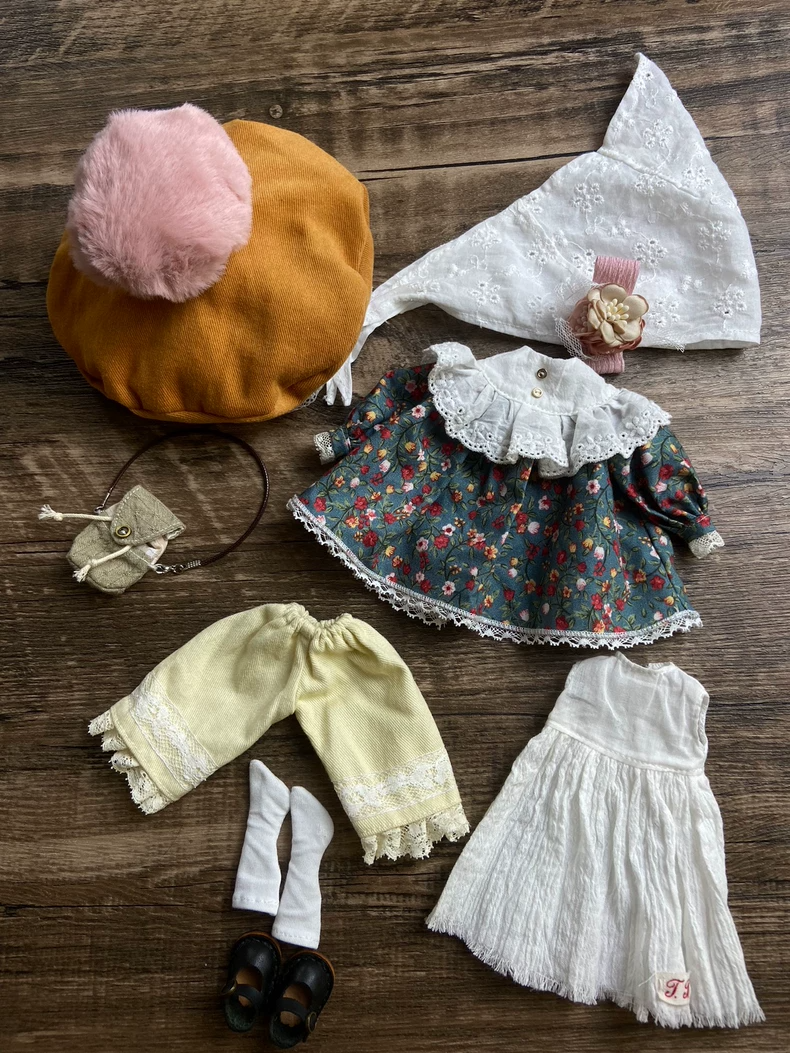 Vintage Floral Lace Dress & Beret Set for OB22 OB24 Blythe Dolls - Image 6