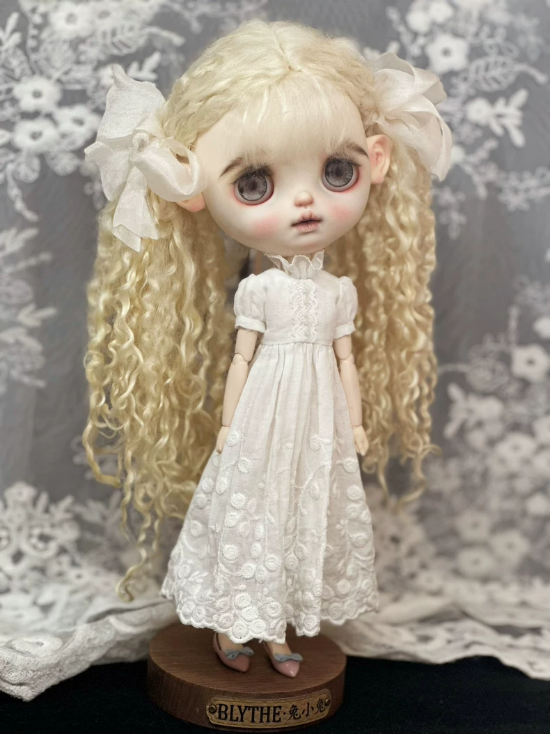 Exquisite Floral Lace Dress for Blythe Dolls – Elegant ob24 Outfit with Delicate Embroidery - Image 6