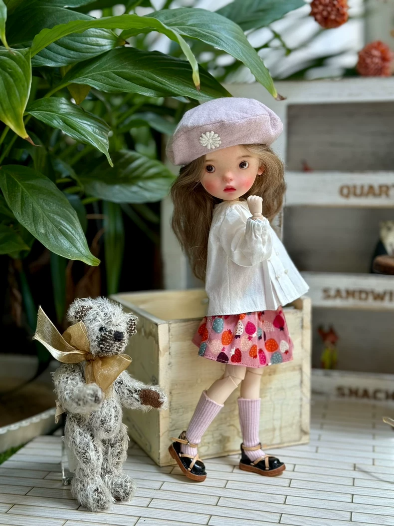 Charming French Blythe Doll Outfit: Strawberry Skirt & Beret – Elegant & Whimsical - Image 3