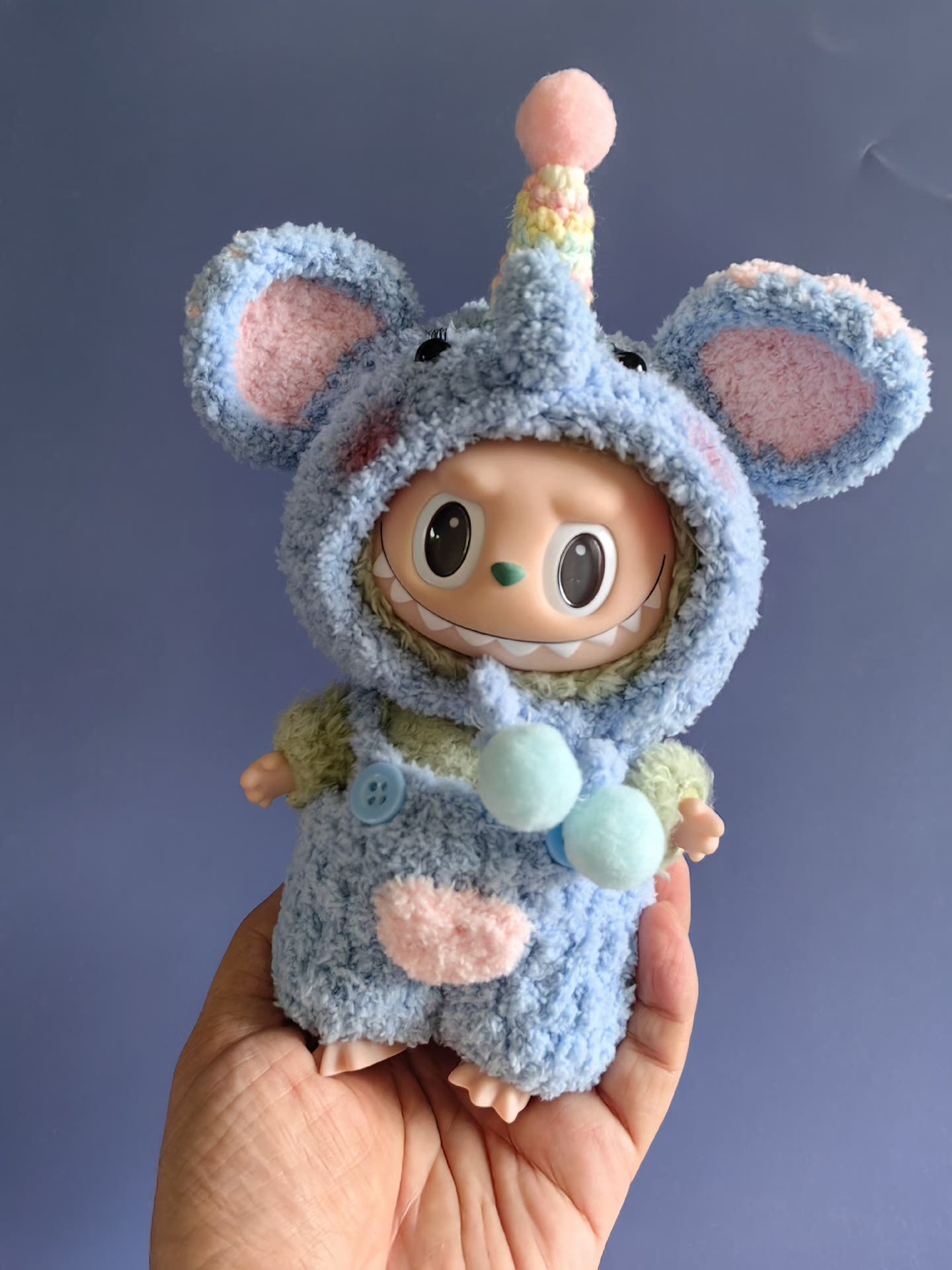 Whimsical Labubu Doll Outfit – Plush Hat & Pants Set with Unicorn Horn | Pastel Blue & Pink - Image 5