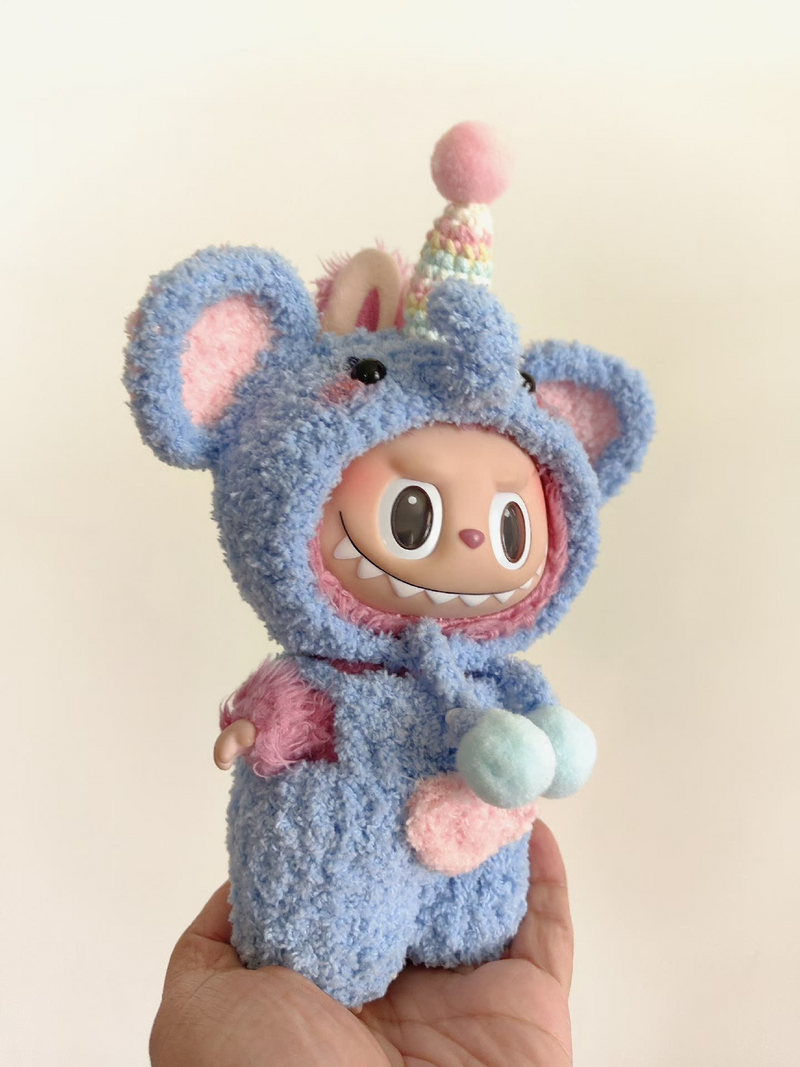 Whimsical Labubu Doll Outfit – Plush Hat & Pants Set with Unicorn Horn | Pastel Blue & Pink - Image 7