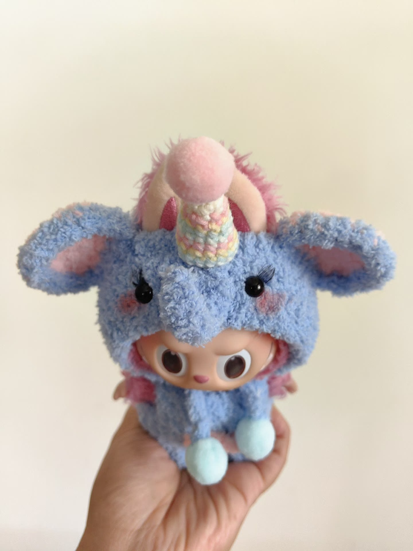 Whimsical Labubu Doll Outfit – Plush Hat & Pants Set with Unicorn Horn | Pastel Blue & Pink - Image 8