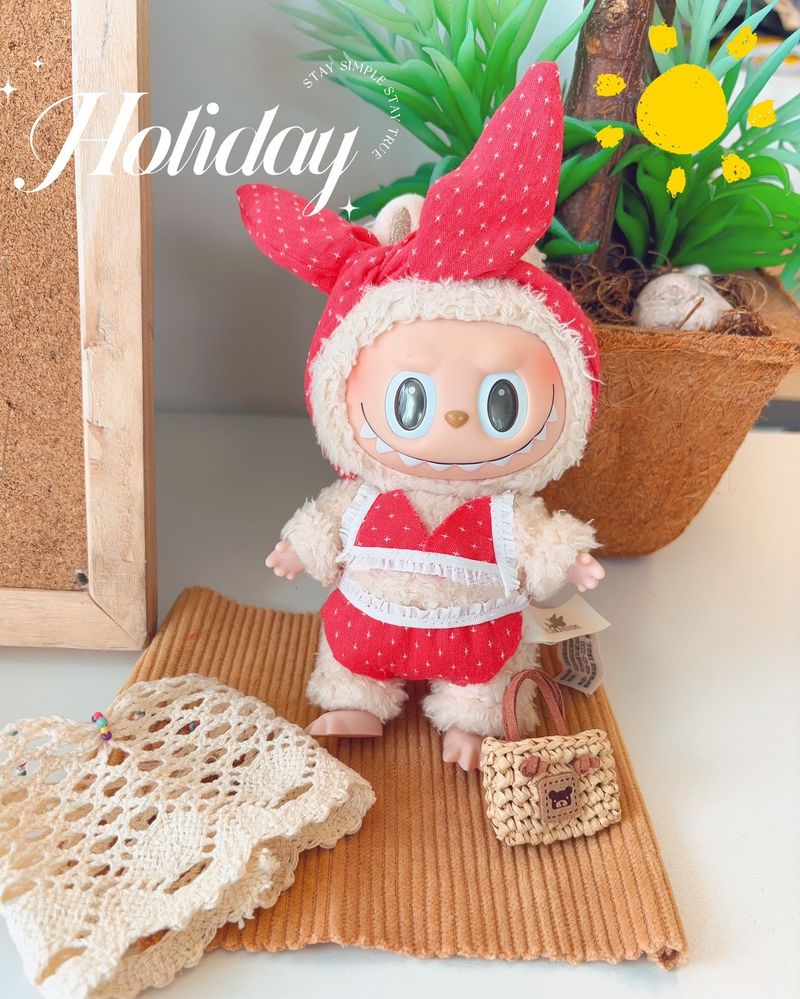Handmade Labubu Doll Summer Outfit: Bikini, Lace Skirt, Bear Bag & Headband – Vibrant & Versatile Play Set - Image 1