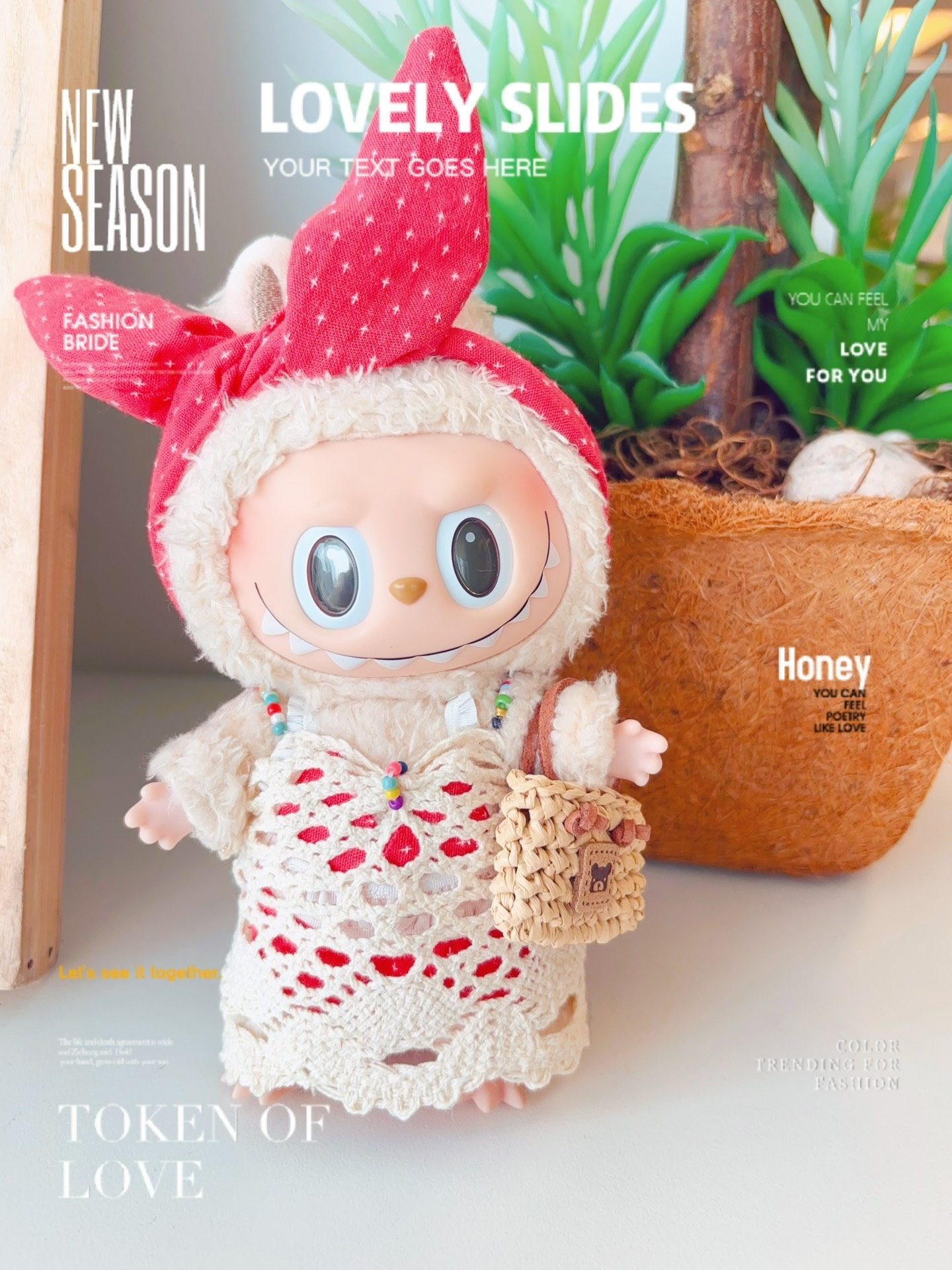 Handmade Labubu Doll Summer Outfit: Bikini, Lace Skirt, Bear Bag & Headband – Vibrant & Versatile Play Set - Image 2