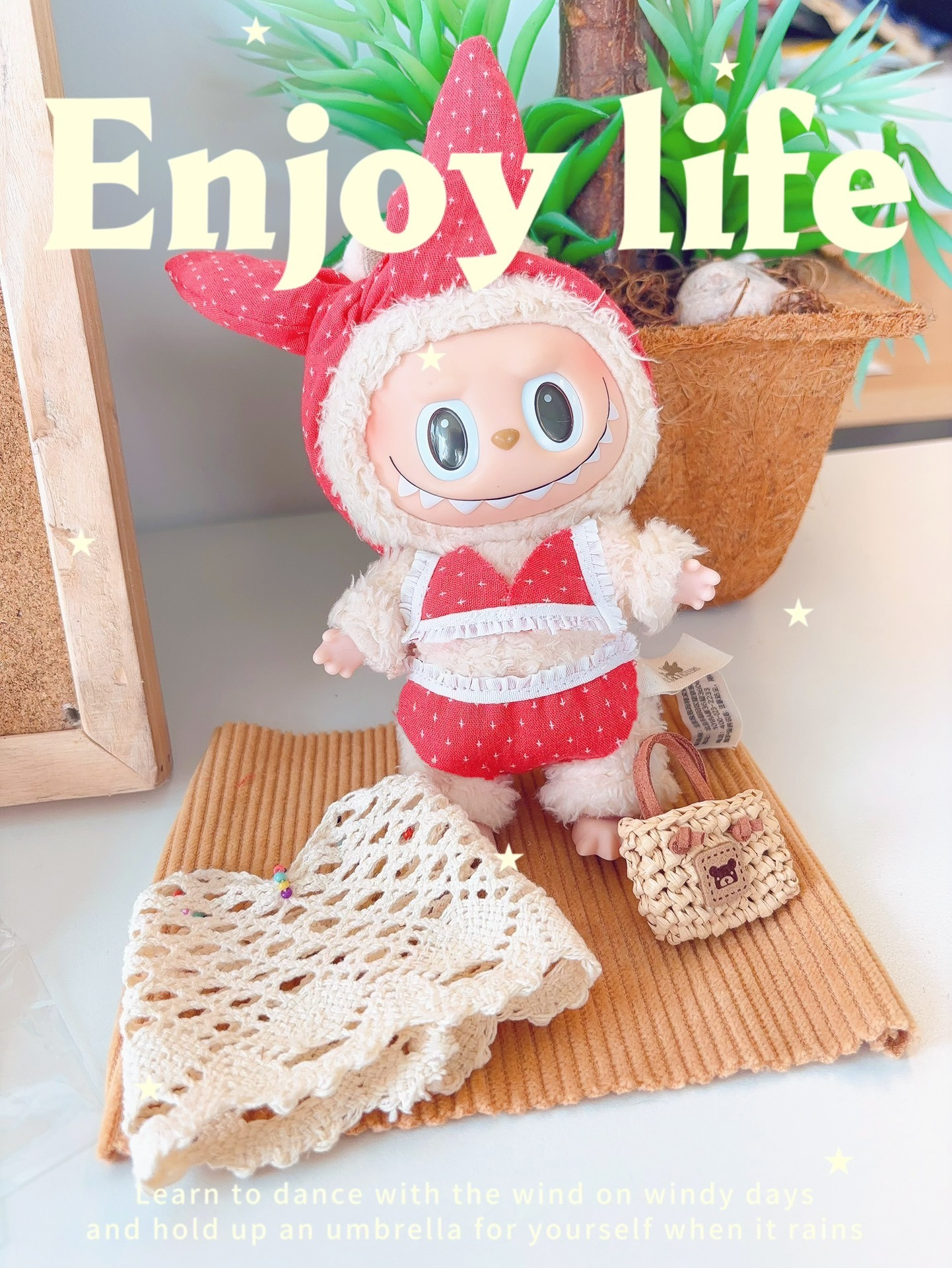 Handmade Labubu Doll Summer Outfit: Bikini, Lace Skirt, Bear Bag & Headband – Vibrant & Versatile Play Set - Image 4