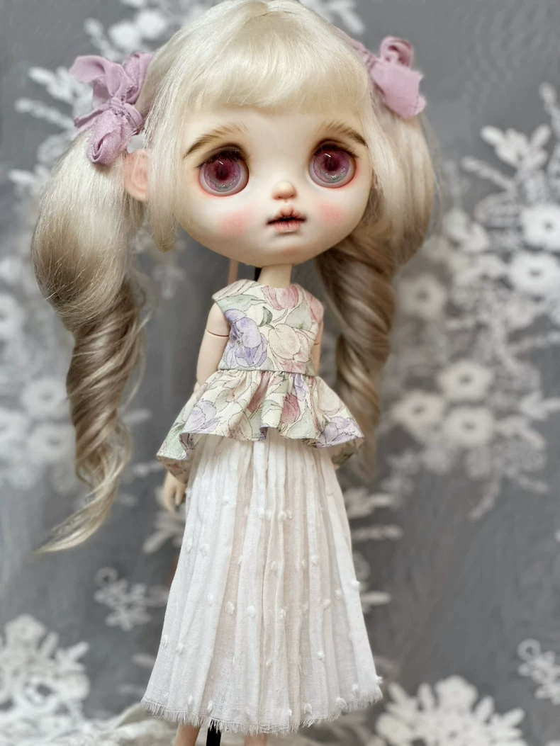 Charming Blythe Doll Outfit: Floral Pastel Top & Flowing Skirt for ob24 – Elegant & Versatile Handcrafted Ensemble - Image 7
