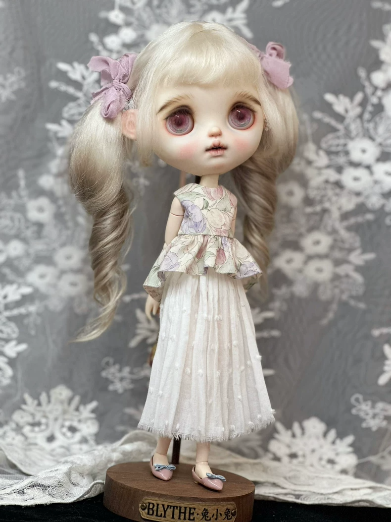 Charming Blythe Doll Outfit: Floral Pastel Top & Flowing Skirt for ob24 – Elegant & Versatile Handcrafted Ensemble - Image 8