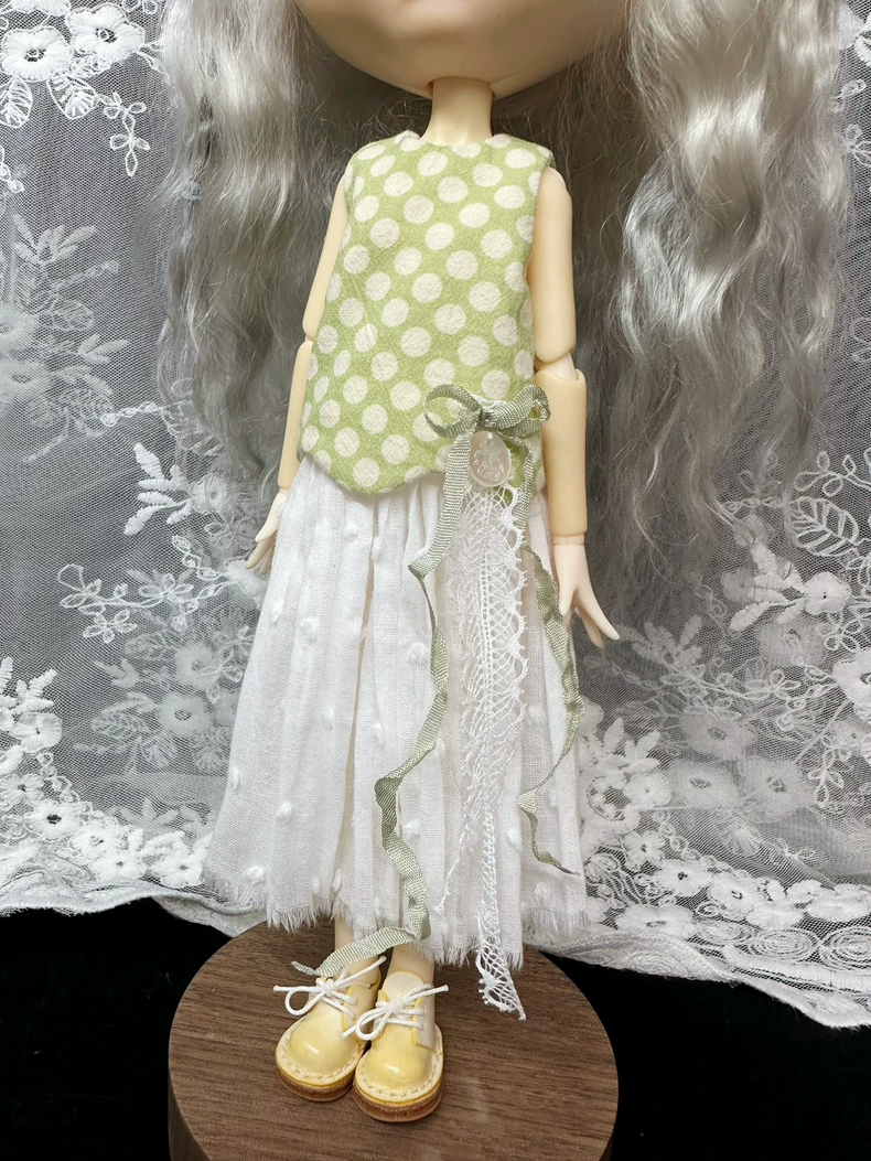 Charming Polka Dot & Lace Blythe Doll Outfit – Elegant OB22/24/26 Fit - Image 4