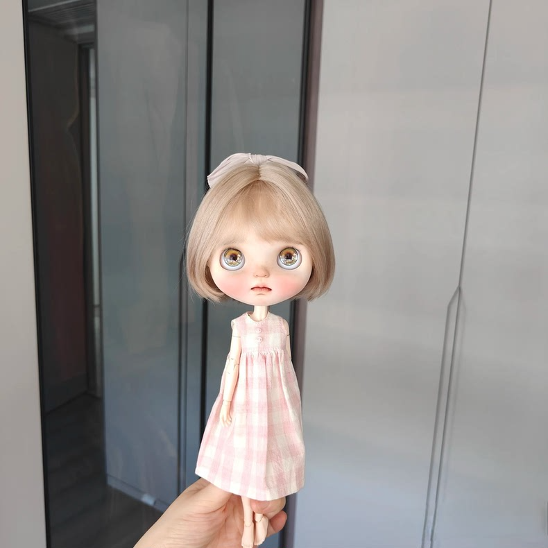 Charming Pink Plaid Blythe Doll Dress Handmade for OB24 - Premium Quality - Image 7