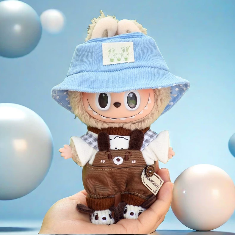 Adorable LABUBU Outfit: Blue Hat & Brown Overalls for 17cm Figures – Perfect for Collectors & Creative Play! - Image 1