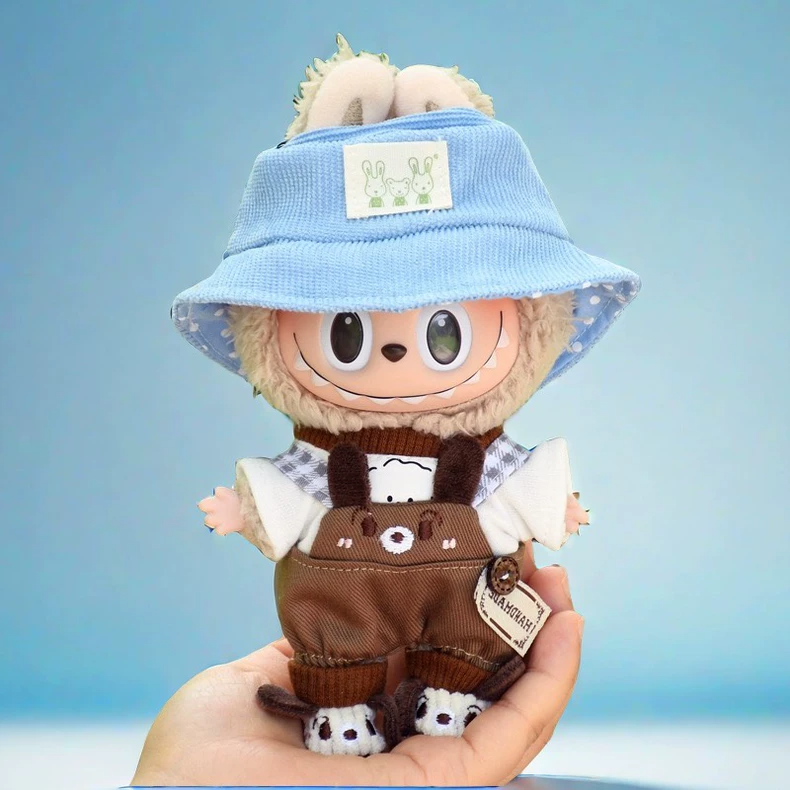 Adorable LABUBU Outfit: Blue Hat & Brown Overalls for 17cm Figures – Perfect for Collectors & Creative Play! - Image 2