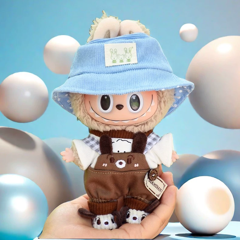 Adorable LABUBU Outfit: Blue Hat & Brown Overalls for 17cm Figures – Perfect for Collectors & Creative Play! - Image 3
