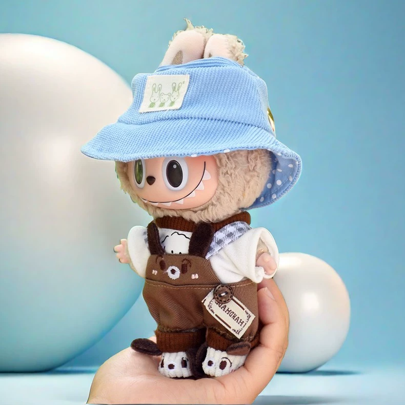 Adorable LABUBU Outfit: Blue Hat & Brown Overalls for 17cm Figures – Perfect for Collectors & Creative Play! - Image 4