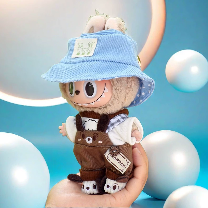 Adorable LABUBU Outfit: Blue Hat & Brown Overalls for 17cm Figures – Perfect for Collectors & Creative Play! - Image 5